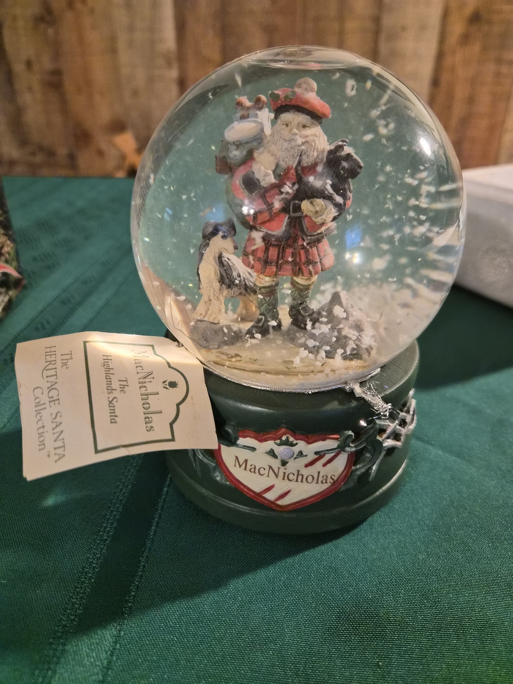 NICHOLAS Green Highland Santa Snow Globe - Festive Home Holiday Decor